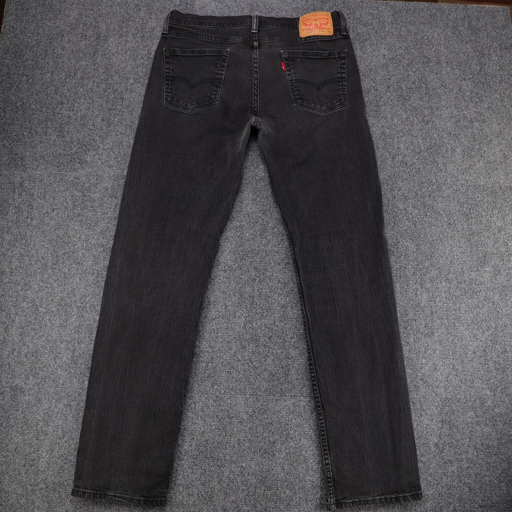 Levis 514 Straight Fit Mens Jeans Black Denim 34x34 (34x33) Stretch 00514-0211